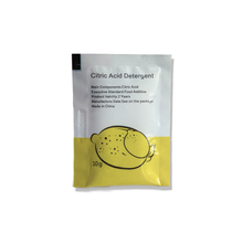 A 10g sachet of Clothes Steamer Descaling Crystals by Fridja, with a yellow and white lemon-themed design, ideal for steamer maintenance or as a limescale remover.