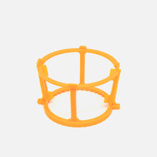 The Fridja f1900 Rotating Wiper features a bright orange, cylindrical plastic holder with open sides and vertical supports, designed to boost juicer efficiency, displayed on a plain white background.