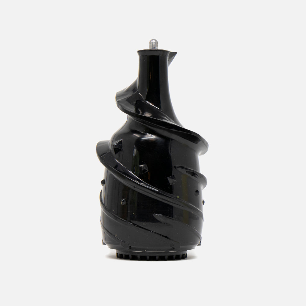 The Fridja f1900 Juice Strainer and Auger is a black, cylindrical part with a spiral ridge, resembling a large drill bit, shown against a plain white background.