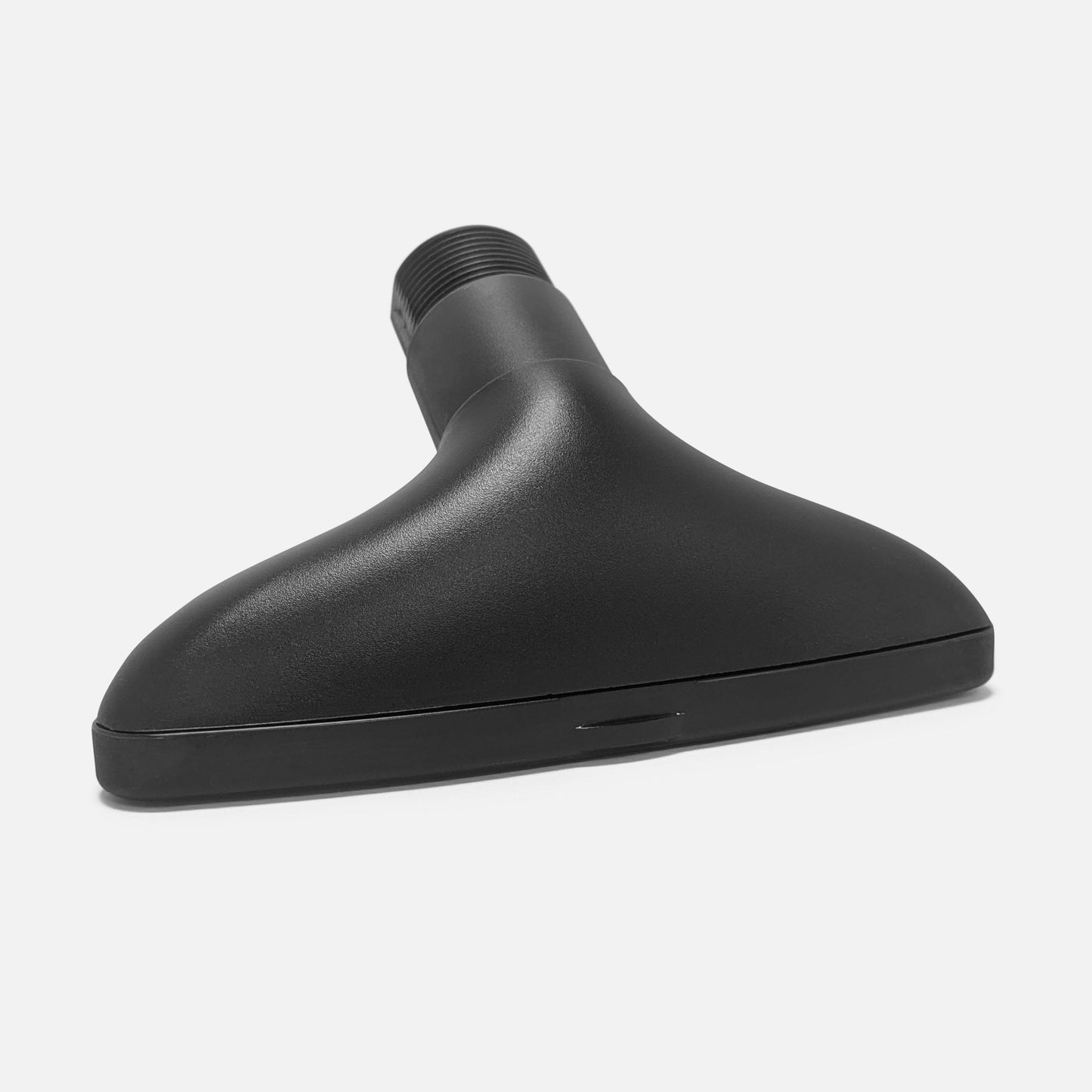 A Fridja f1200 Steamer Head vacuum cleaner attachment in black with a wide, flat nozzle and threaded connector, perfect as a replacement part, pictured on a white background.