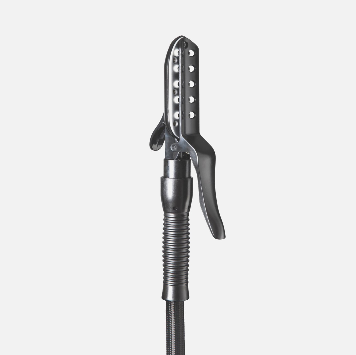 The Fridja f1200 Clasp Attachment is a metal tool with a ridged handle and perforated clamp-like top, featuring a clasp, and is set against a plain light background.